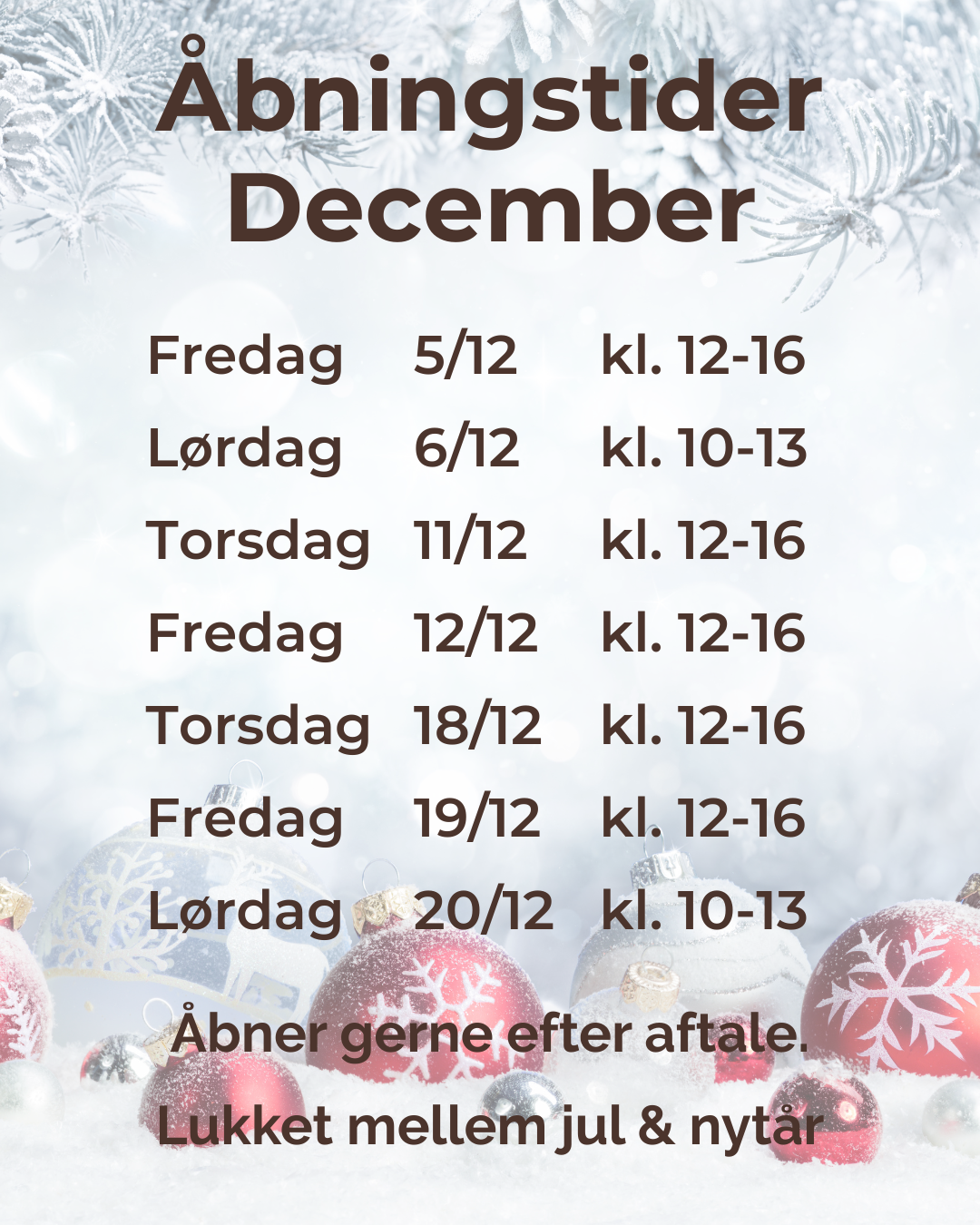 &Aring;bningstider December 2025