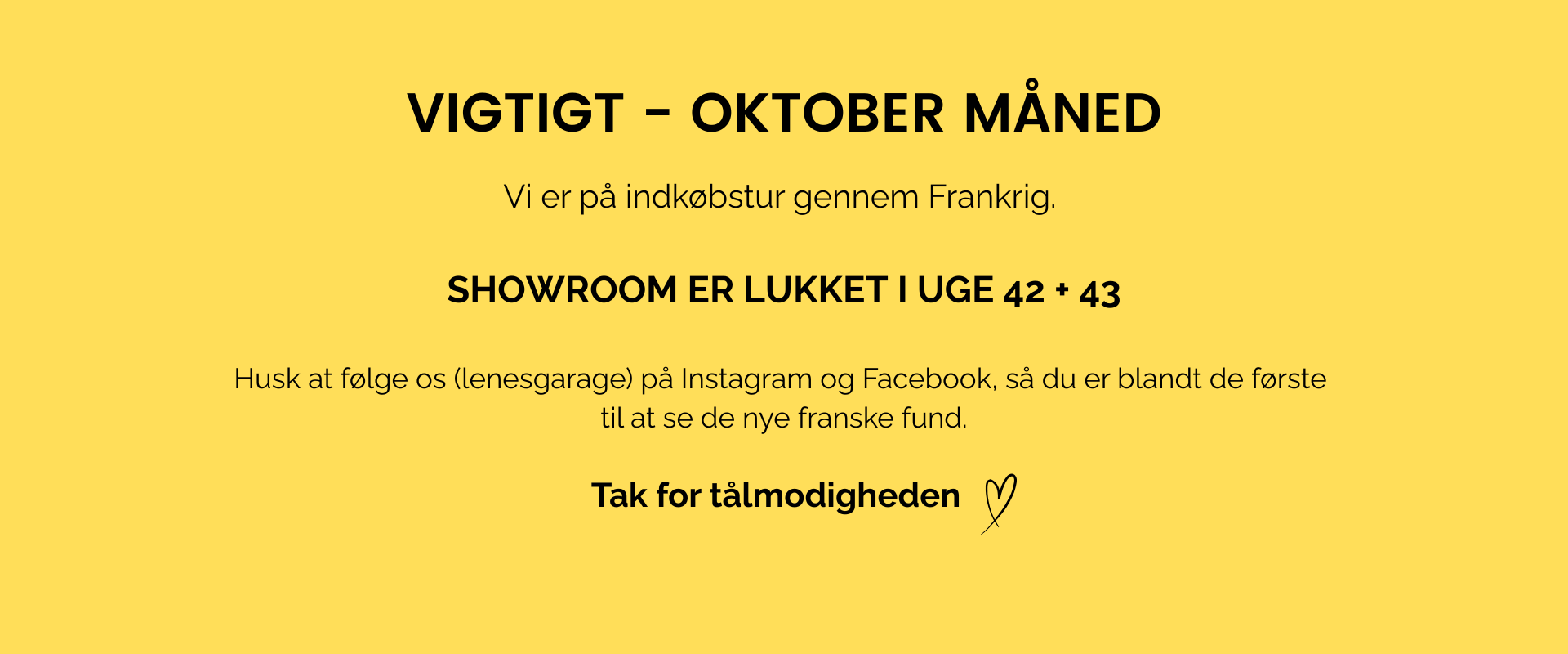 SHOWROOM LUKKET I OKTOBER
