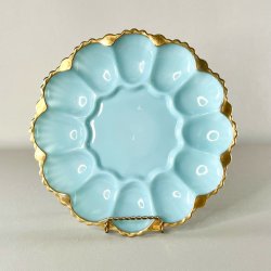 ggefad - vintage amerikansk, lysebl med guldkant (12 g)