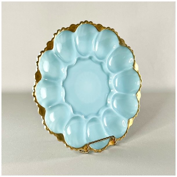 ggefad - vintage amerikansk, lysebl med guldkant (12 g)