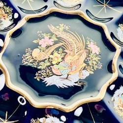 �ggefad - Vintage til 12 �g, bl�sort med fugle