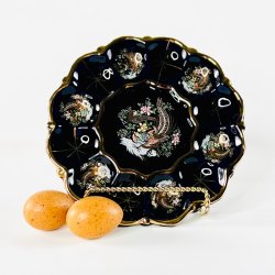 �ggefad - Vintage til 12 �g, bl�sort med fugle