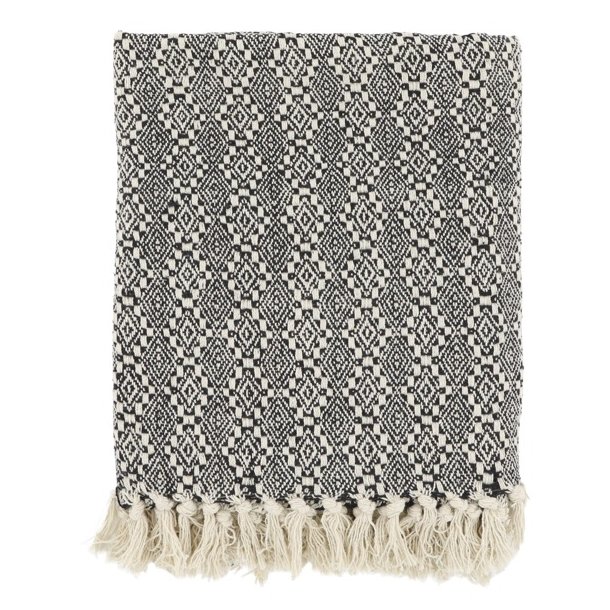 Aix Plaid - sort/beige mnster (130x150)