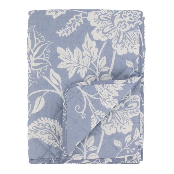 Aix Quilt m/blomstermnster, sky blue (130x180)