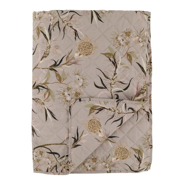 Aix Quilt m/blomstermnster, taupe (130x180)