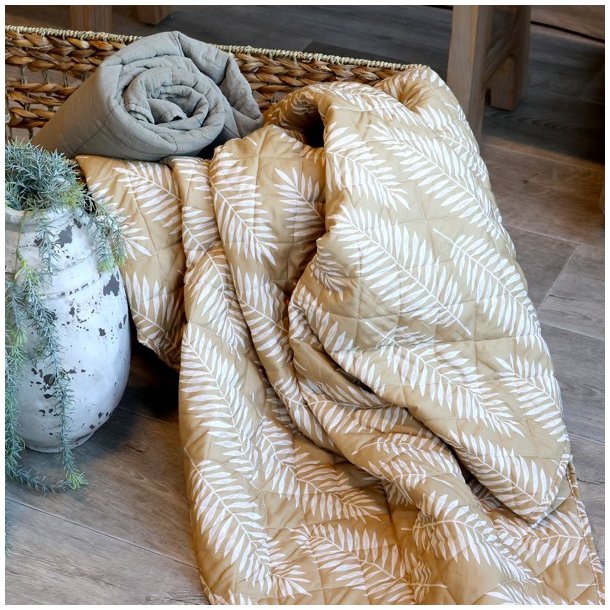 Aix Quilt m/tropisk blomstermnster, beige (130x180)