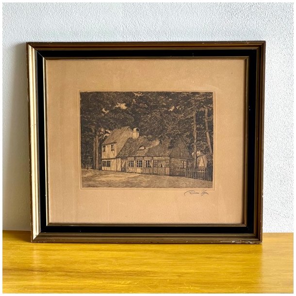 Antik tegning (radering) af Otto Holm 