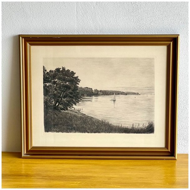 Antik tegning af John Lbschitz i gylden ramme 