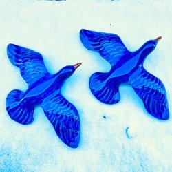 Keramik fugl - bl til vgophng