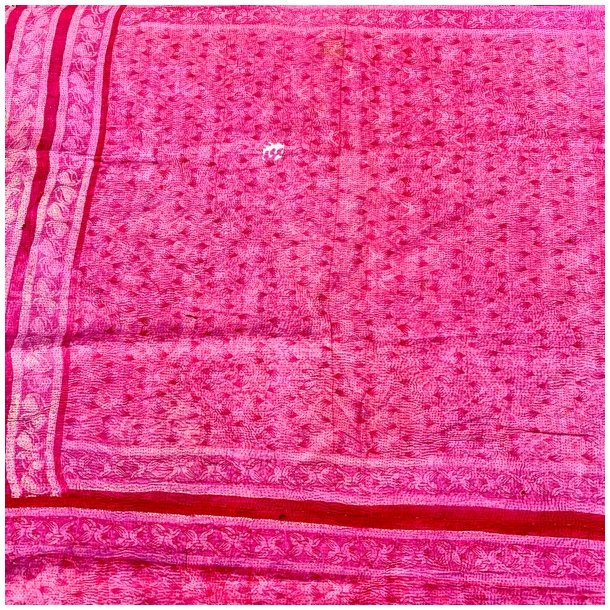 Sari Kantha vintage tppe - lyserd/rosa (140x200)