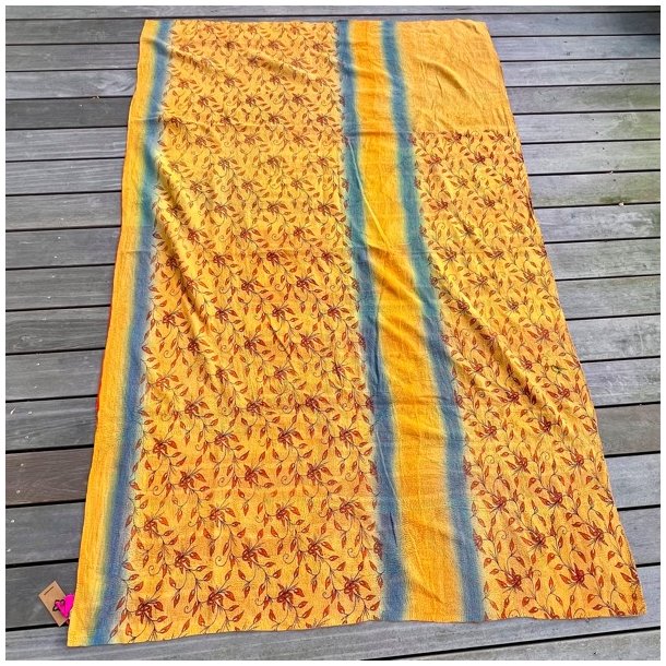 Sari Kantha vintage tppe - gyldne farver (140x200)