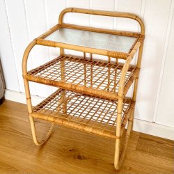 Bambus hylde bord med glasplade