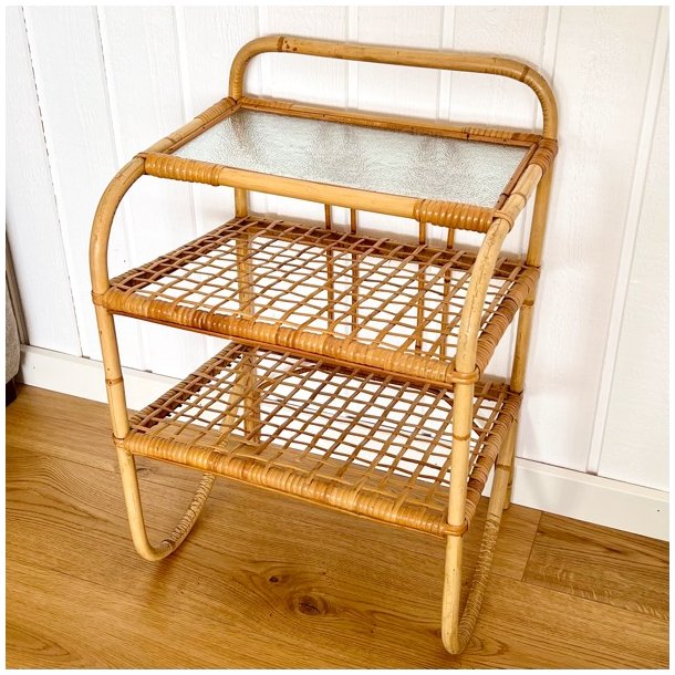 Bambus hylde bord med glasplade