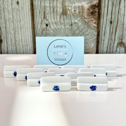 Servietring, knivsttte og bordkortholder m/bl blomst (6 st/pakke)