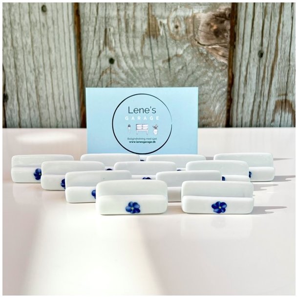 Servietring, knivsttte og bordkortholder m/bl blomst (6 st/pakke)