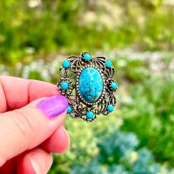 Broche - oval med turkis