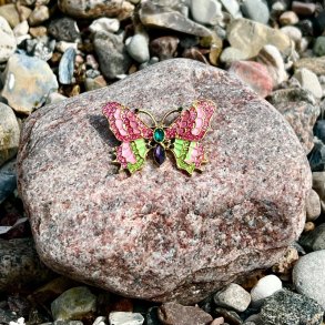 Broche - sommerfugl med farvede sten