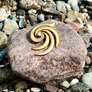 Broche - stor rund gylden swirl 