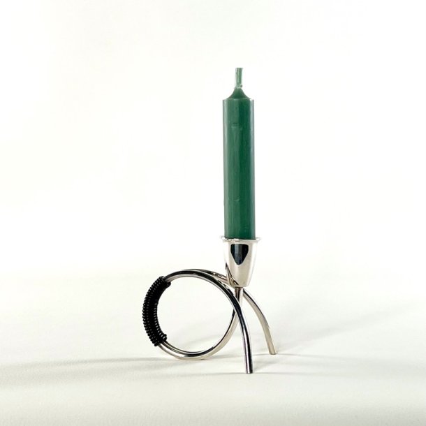 Lysestage kronelys - C.F. Christiansen, s�lv med vikling (enkelt, buk) 