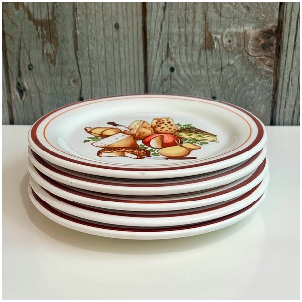 Ostetallerken (st a' 6 stk) - fransk m/rd og gul kant 