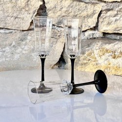 Champagneglas - ottekantede med sort fod