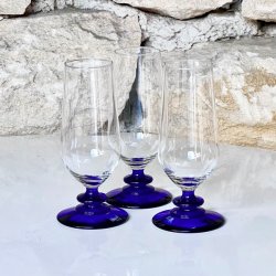 Champagneglas (3 stk) - koboltbl fod