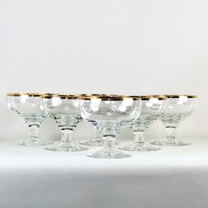 Champagneskle (6 stk) - vintage med guldkant  