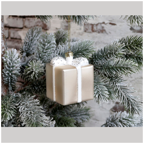 Julekugle - gave med glitter 