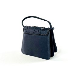 Clutch taske - sort satin med perler