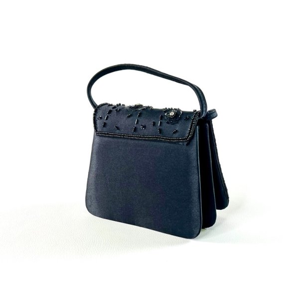 Clutch taske - sort satin med perler