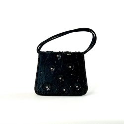 Clutch taske - sort satin med perler