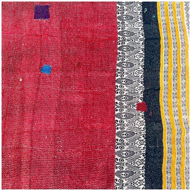 Sari Kantha vintage tppe - rd/sort/gul (140x200)