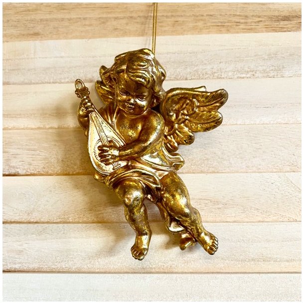 Gylden engel med instrument - juleophng