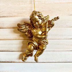 Gylden engel med instrument - juleophng