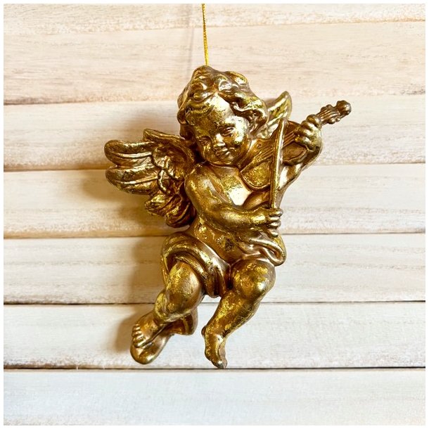 Gylden engel med instrument - juleophng