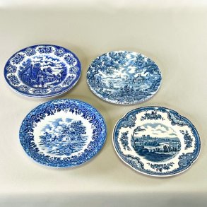Kagetallerken - engelsk porceln, bl, assorterede