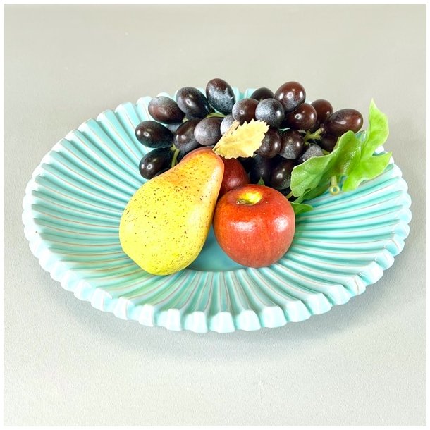 Keramik fad m/riller - turkis, Eslau