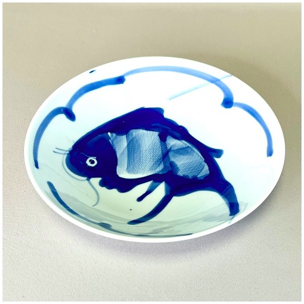 Tallerken - dyb, kinesisk m/bl fisk