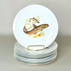 Fisketallerken m/guldkant og fisk - Schwarzenhammer