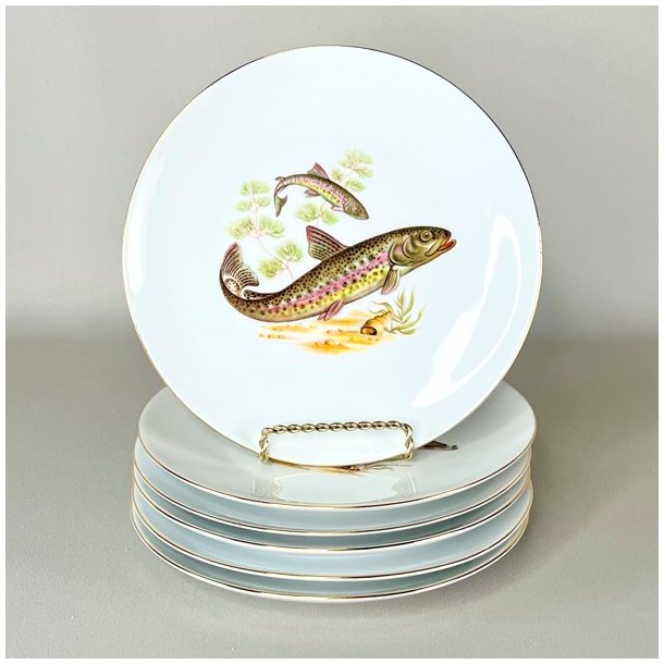 Fisketallerken m/guldkant og fisk - Schwarzenhammer