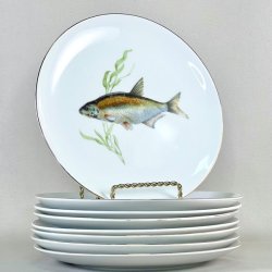 Fisketallerken - guldkant og lysegrn tang