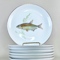 Fisketallerken - guldkant og lysegrn tang