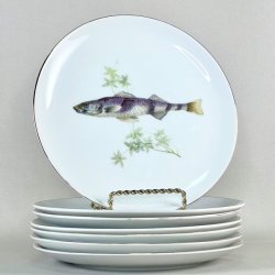 Fisketallerken - guldkant og lysegrn tang