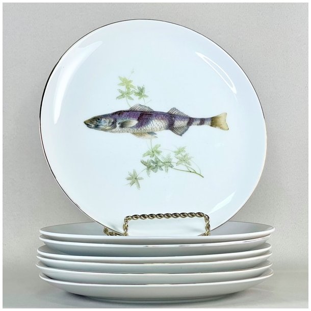 Fisketallerken - guldkant og lysegrn tang