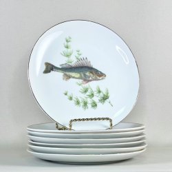 Fisketallerken - guldkant og lysegrn tang