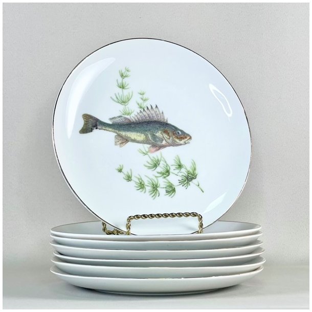 Fisketallerken - guldkant og lysegrn tang