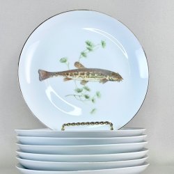 Fisketallerken - guldkant og lysegrn tang