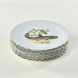 Fisketallerkener (5 stk samlet) - med gylden blondekant