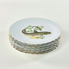 Fisketallerkener (5 stk samlet) - med gylden blondekant
