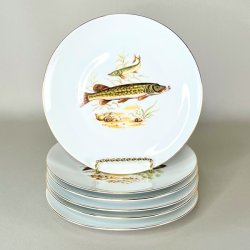 Fisketallerken m/guldkant og fisk - Schwarzenhammer